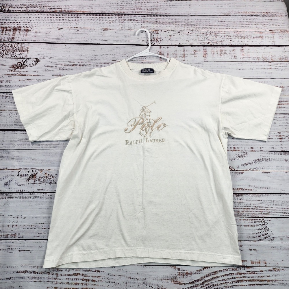 VTG Polo Ralph Lauren Big‎ Pony T-Shirt Mens XL Cream USA Embroidered Tee
